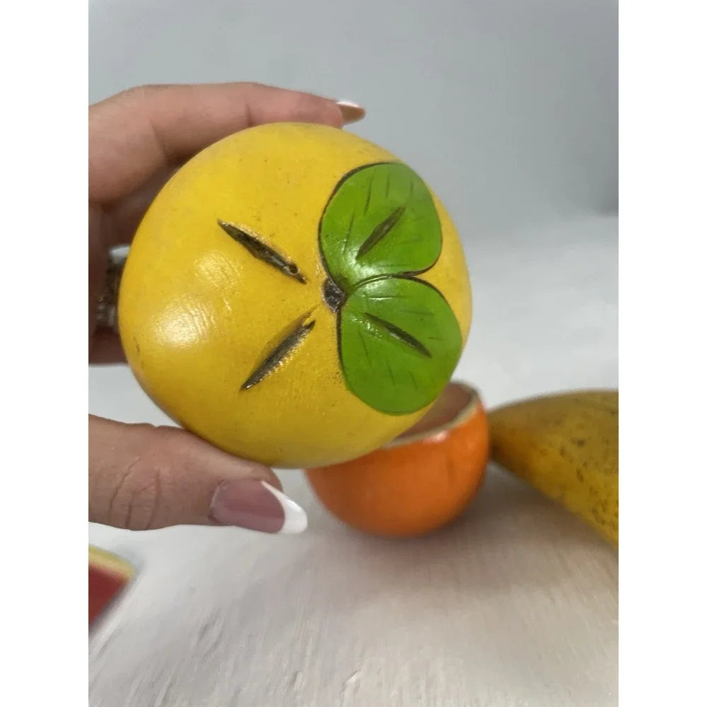 Wooden Fruit Banana Watermelon Orange Lemon‎ Art Deco MCM Painted Decorative